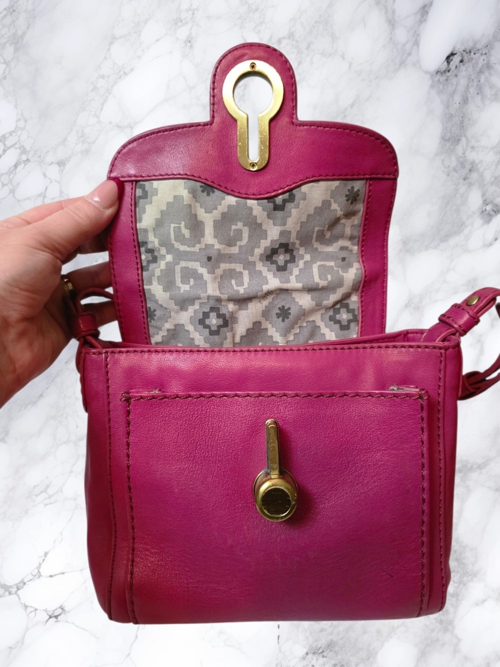 Rafe New York Rare Pink Leather Crossbody Bag Mini Satchel Turnlock Gold Accents - Picture 12 of 16